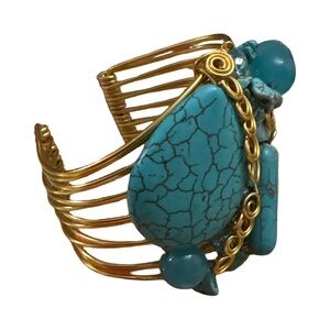 Turquoise and Gold Wire Cuff Bracelet